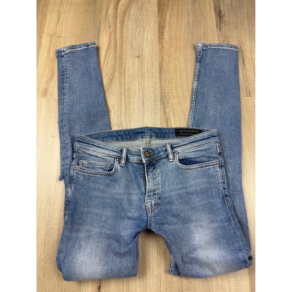 AllSaints Low Rise Mast Vintage Skinny Jeans Blue Distressed Womens Size 28